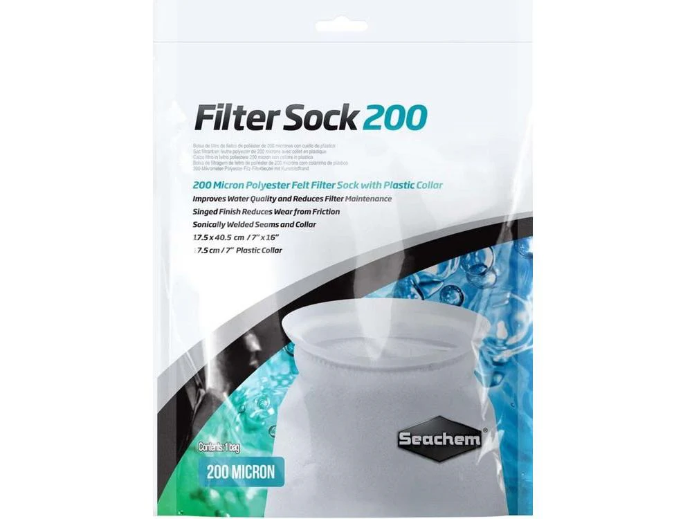 Seachem Laboratories Welded Filter Sock with Plastic Collar White 1ea/7 In X 16 in, Large (200 micron)
